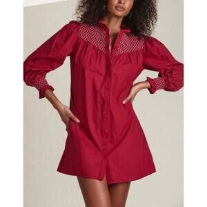 The Shirt By Nicole Behrens The Nicole Mini Dress Womens XS Wine Smocked Ruffle